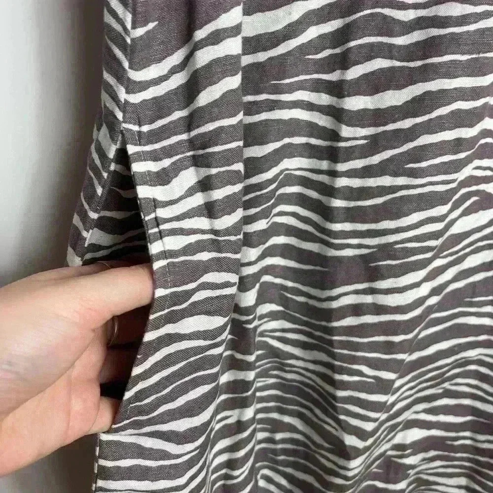 LOFT Zebra Brown White Sleeveless Pocket Linen Keyhole Shift Dress Women’s 6 - Picture 4 of 8